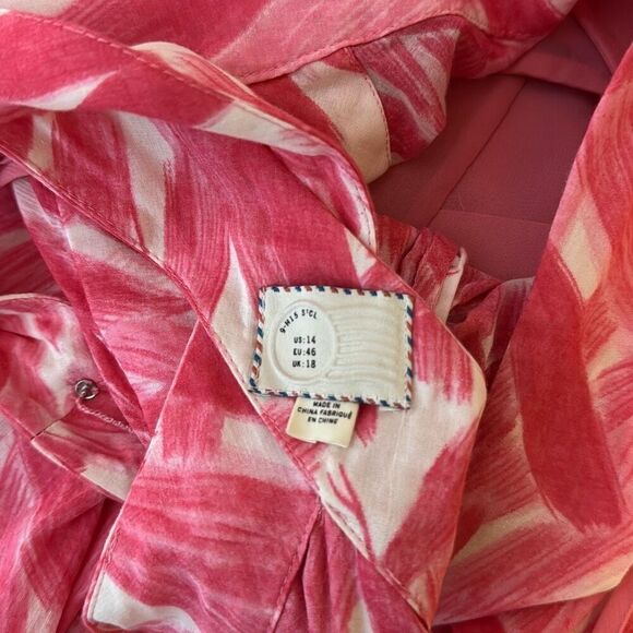 Anthropologie Postmark Hi Low Pink Feather Print Dress 14 - Picture 4 of 6